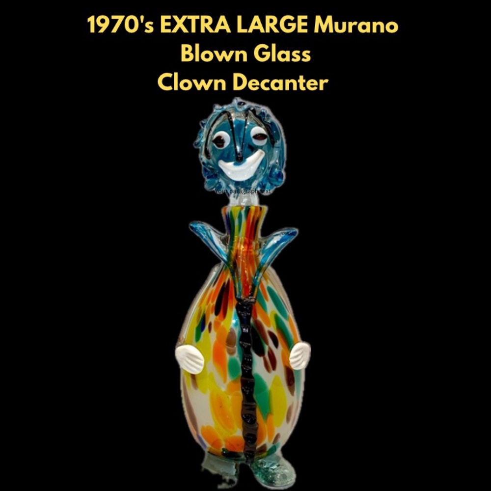 1970’s EXTRA LARGE Murano Blown Glass Clown Decanter